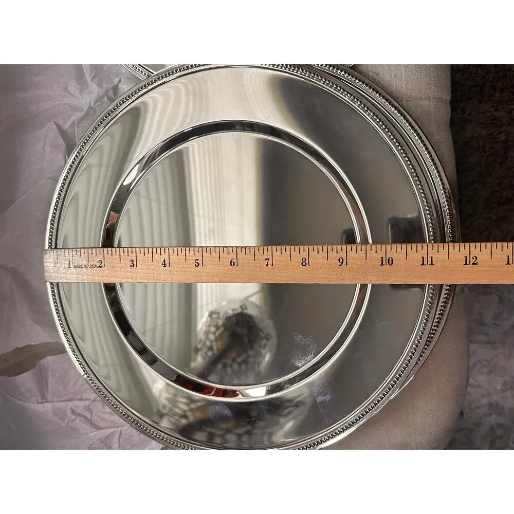 Silver Plated Beaded Rim Charger Plates Set of 7
